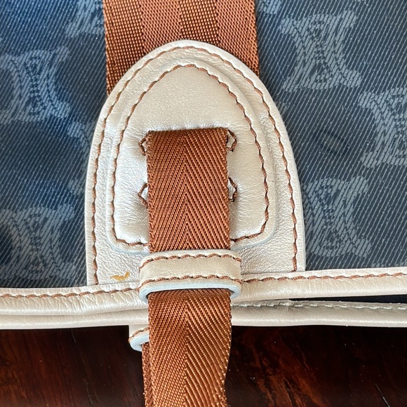 Celine Clear PVC Shoulder Tote Blue Pattern Brown Nylon Handle Zip Pouch Unisex - Picture 7 of 15